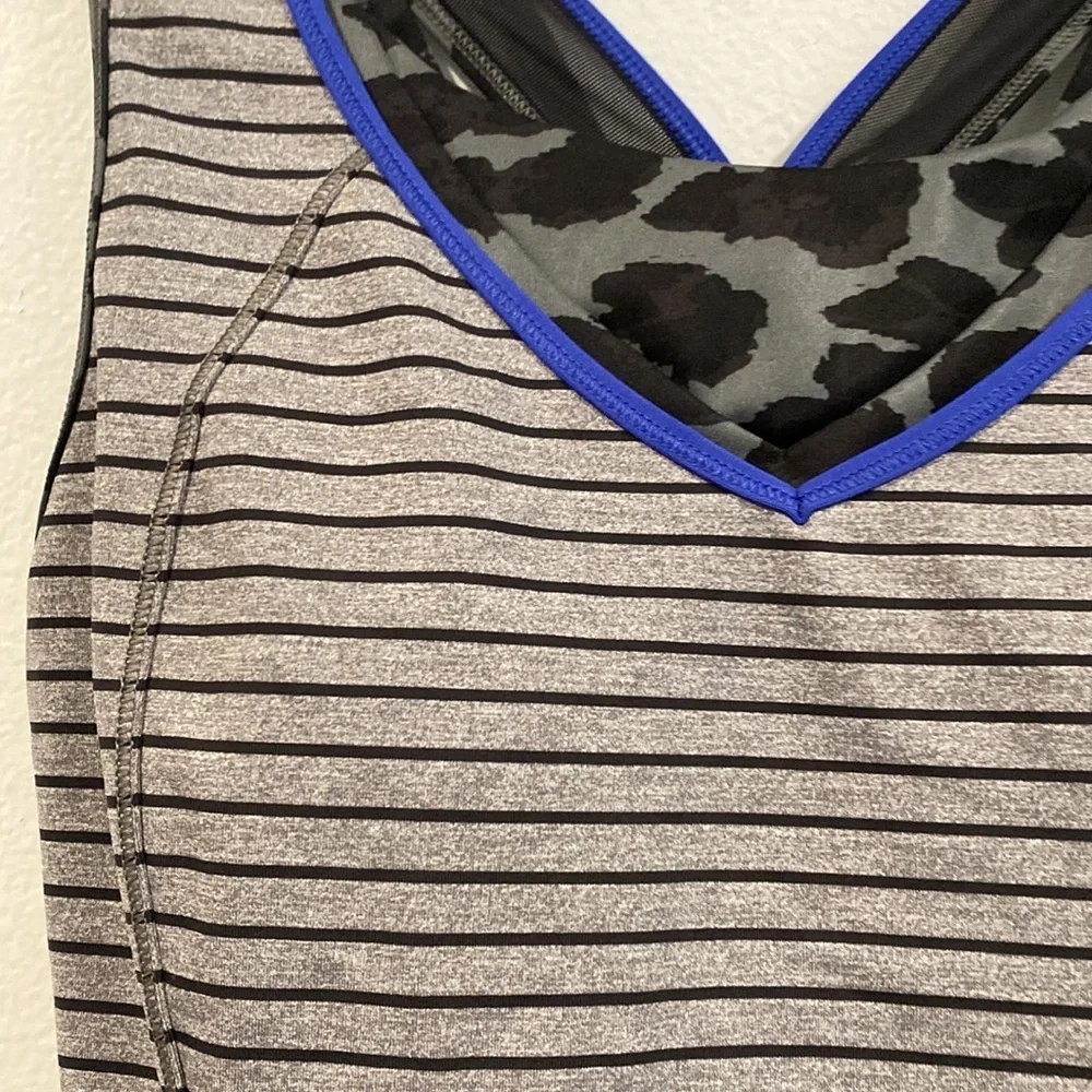 Lululemon Gray and Black Striped Tank Top with Cheetah Print Built-in Bra